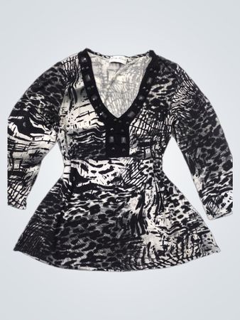 Lisa Tossa Damen V-Ausschnitt Tiermuster Verziertes Top