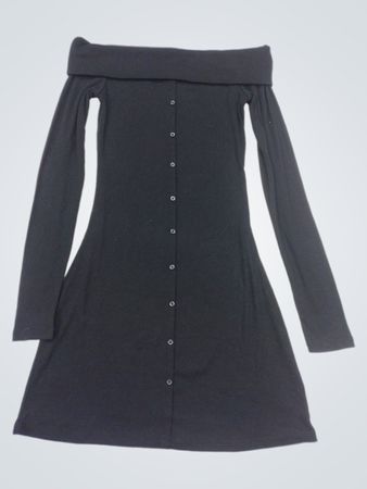 Kleid mit Schulterausschnitt und Knopfleiste, lange Ärmel für Damen