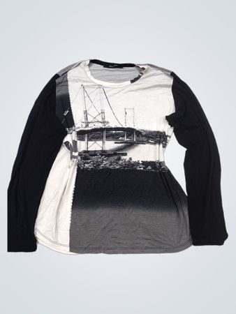 Ray Evans Schwarz und Weiß Grafikdruck Langarm-T-Shirt
