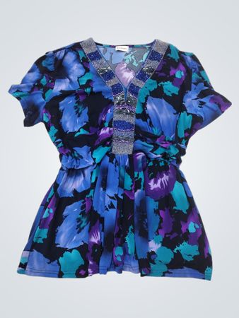 Nightingales Floral Beaded V-Neck Top