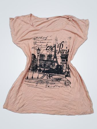 Pfirsich T-Shirt mit Paris Grafik