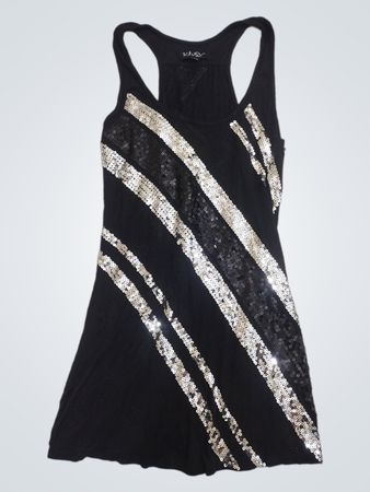 Schwarzes Tanktop mit diagonalen Paillettenstreifen