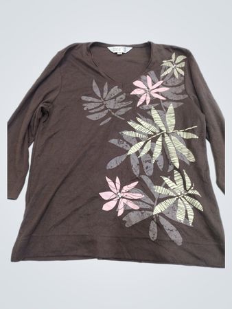 TIGI Wear Damen Braunes Blumen Langarmhemd