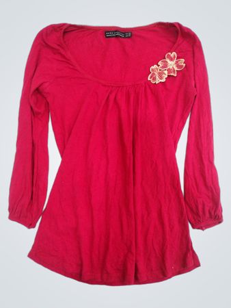 Zara Collection Rote Verzierte Langarm-Bluse