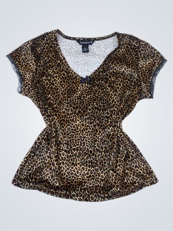 SoftWear Leopard-Print V-Ausschnitt-Top mit Spitze