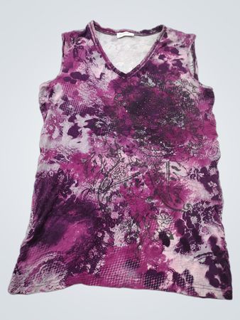 BONITA Damen ärmelloses V-Ausschnitt T-Shirt in Lila Pink Druck