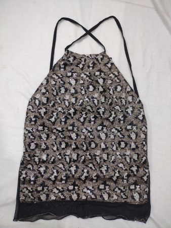 Pailletten-Haltertop mit Netzbesatz