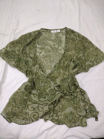 Cato Frau Grüner Paisleydruck Durchsichtige Bluse
