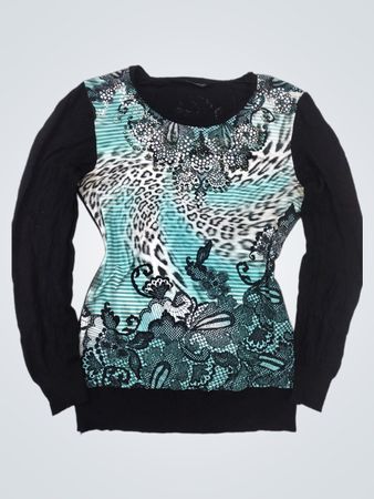 BINKA Damen Langarm Leopardprint Spitzenverzierter Pullover