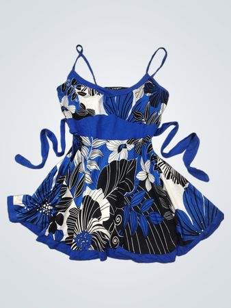 L'Original Blaues Blumendruck-Spaghettiträgerkleid