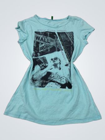 Blaues T-Shirt mit Wall Street Grafik