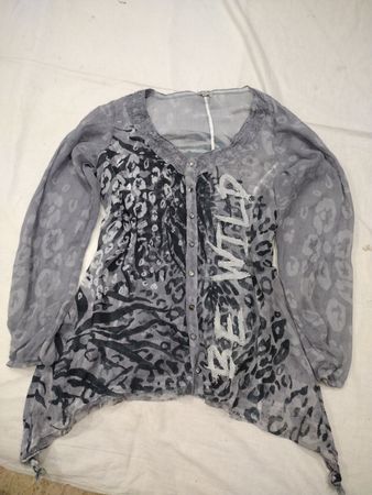 Grau Durchsichtige Tiermuster-Bluse