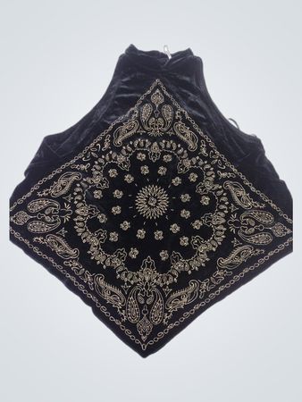 Schwarzes Samt-Haltertop mit Paisley-Druck