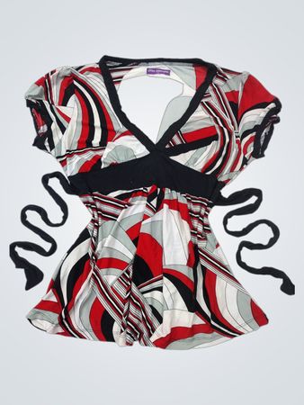 Elisa isimagique Damen Geometric Print V-Ausschnitt Oberteil mit Bindung
