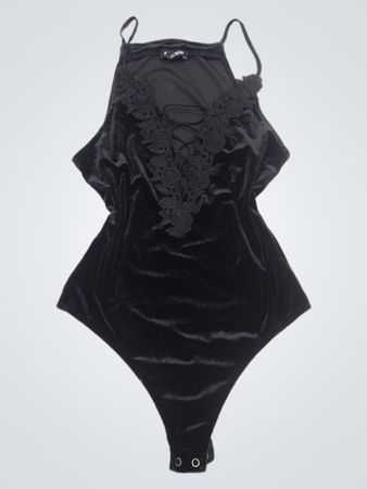 Express Schwarzer Samt Body mit Spitzenbesatz