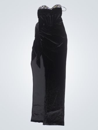 Schwarzes trägerloses Samtkleid mit Paillettenverzierung