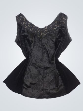 Venezia Schwarzes Spitzenbesatz Samt Camisole Top