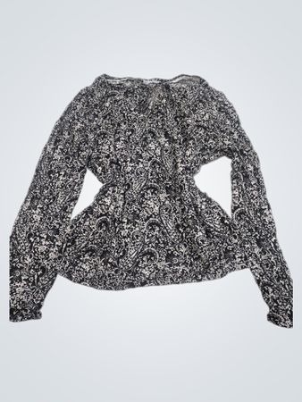 Edc schwarze und weiße Paisley-Print-Bluse mit langen Ärmeln