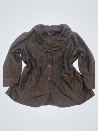FEMIMODE Damen Braun strukturierter Blazer mit gerafftem Kragen