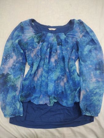 Miss Etam Blue Batikdruck Bluse mit langen Ärmeln