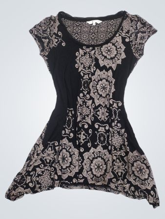 ROCHA JOHN ROCHA schwarzes und graues Kleid mit Blumenmuster und kurzen Ärmeln