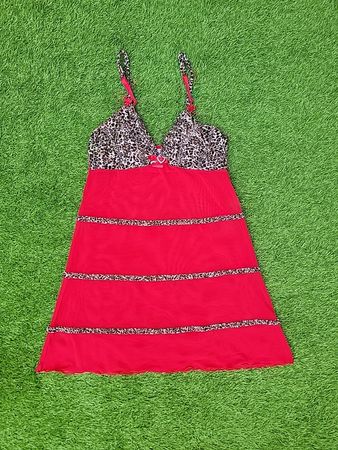 HOT options Red Babydoll with Leopard Print Trim