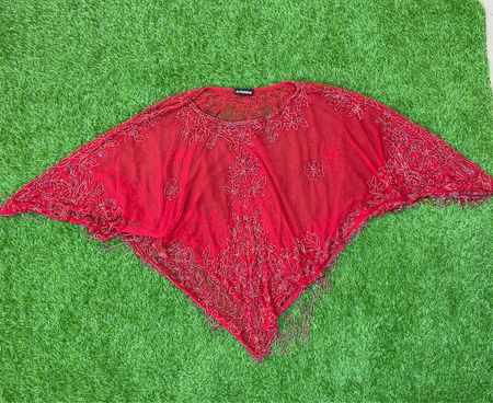 Krishnama Red Embellished Poncho