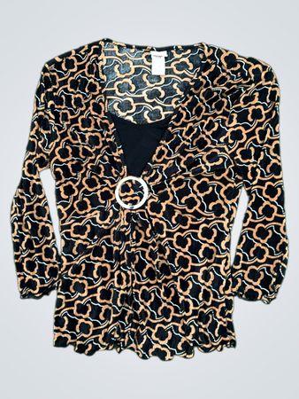 Covington Women's Long Sleeve Geometric Print Top with Ring Detail