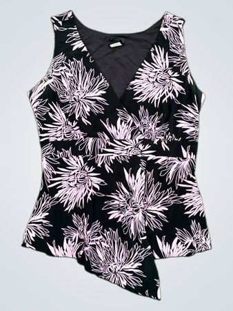 Women's Sleeveless Black and Pink Floral Print Wrap Top