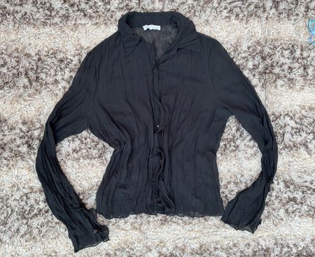 Chemise à boutons froncée noire de White House Black Market