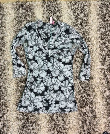Sweet Pea by Stacy Frati Black & White Floral Mesh Top