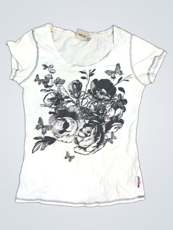 Lee Cooper maglietta bianca con grafica floreale e farfalle
