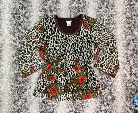 Graffwear By Um Company Leopard and Floral Print Top