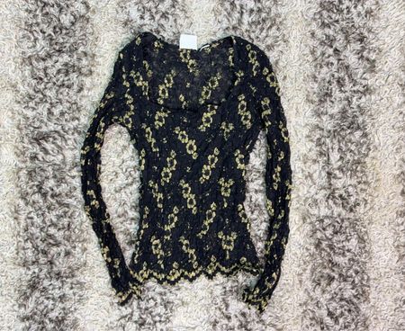 MODA INT'L Black & Gold Floral Lace Long Sleeve Top
