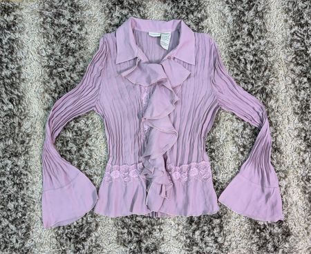 Women's Purple Pleated Ruffle Blouse