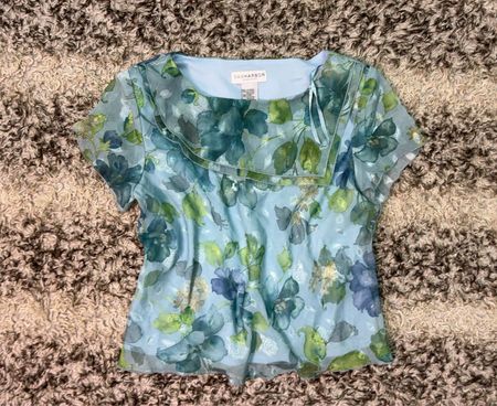 SAGHARBOR Dress Petite Blue Floral Sheer Top