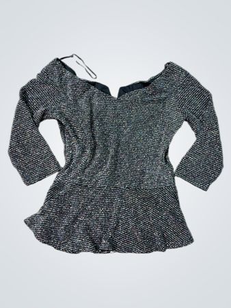 QUIZ Black Sparkly Peplum Top