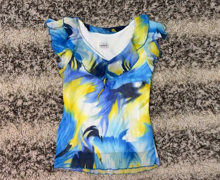 CARINA FASHION Blue Yellow Floral Sleeveless Top