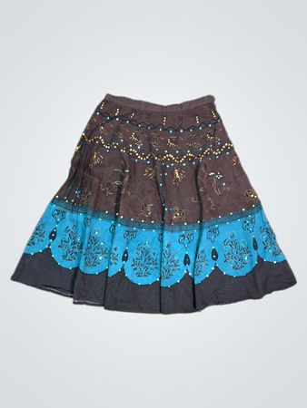 Saia midi decorada Cotton Express Brown Blue