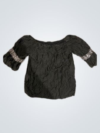 Black Off-The-Shoulder Top with Sequined Sleeves