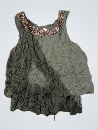 Green Tank Top with Sequined Neckline