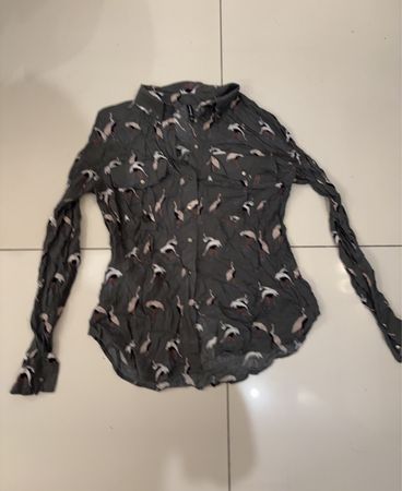 Zara Printed Flamingo Long Sleeve Blouse