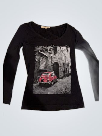 Benetton Black Graphic Long Sleeve Top