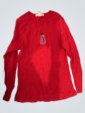 Sarah Bentley Red Long-Sleeve Shirt with Snowman Design