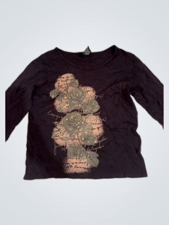 Black Long-Sleeve Top with Floral Design
