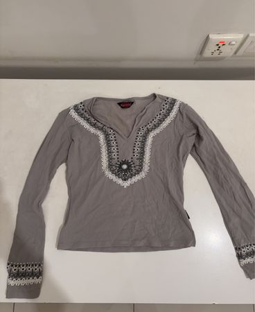 Karlora Gray Embroidered Long Sleeve Top