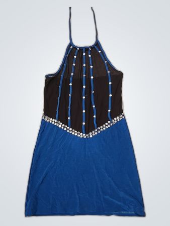 Blue and Black Halter Neck Dress