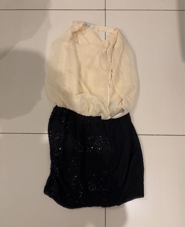 Lefties Beige and Black Sequined Party Dress