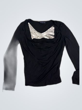 Ricarda M Black Long-Sleeve Blouse with Metallic Panel