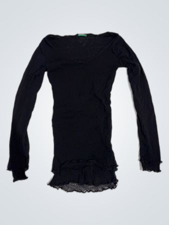 United Colors of Benetton Black Ruffle Long Sleeve Blouse
